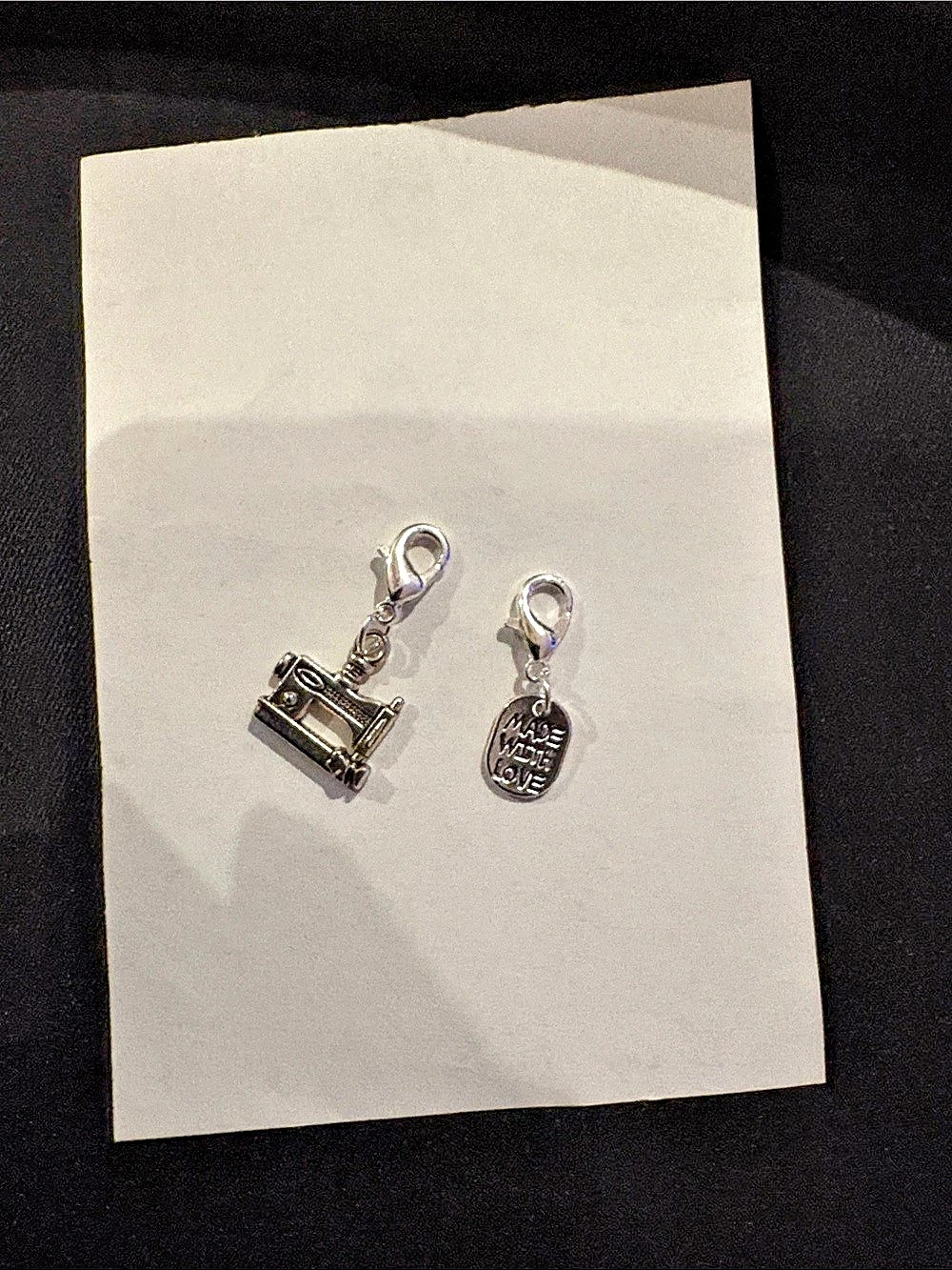 Silver-Tone Sewing Machine & Made With Love Charms